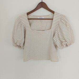 Frame Nina Striped Knit Puff Sleeve Top Size Medium